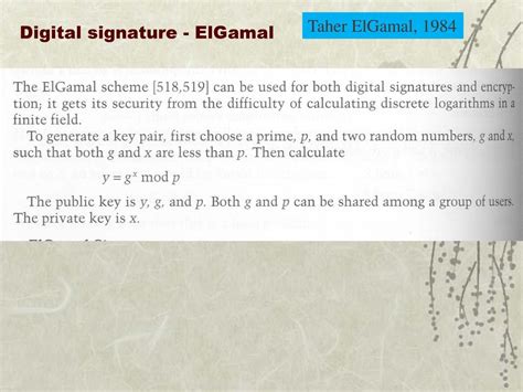 Applied Cryptography: The ElGamal Digital Signature.
